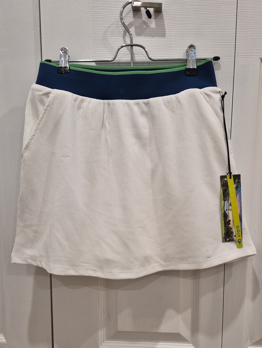 Kyodan White Skort with Navy Waistband and Green Trim